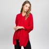 Fashnzfab Solid Versatile Asymmetrical Poncho Wrap / Scarf In Red