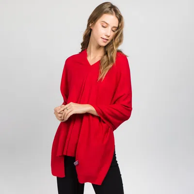 Fashnzfab Solid Versatile Asymmetrical Poncho Wrap / Scarf In Red