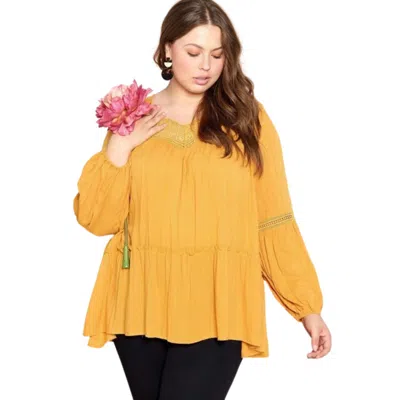 Fashnzfab Solid Woven Loose-fit Tunic In Yellow