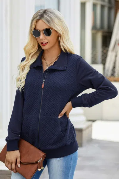 Fashnzfab Solid Zip Up Quilted Charm Pockets Jacket