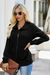 Fashnzfab Solid Zip Up Quilted Charm Pockets Jacket