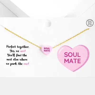 Fashnzfab Soul Mate Message Heart Pendant Necklace - Pink