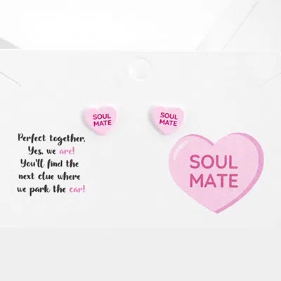 Fashnzfab Soul Mate Message Heart Stud Earrings - Pink
