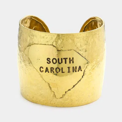 Fashnzfab South Carolina State Map Hammered Wide Metal Cuff Bracelet Gold