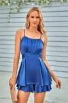 Fashnzfab Spaghetti Strap Ruched Satin Layered Romper