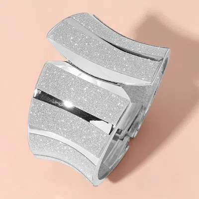 Fashnzfab Sparkle Abstract Wide Hinged Bangle Bracelet Silver In Metallic
