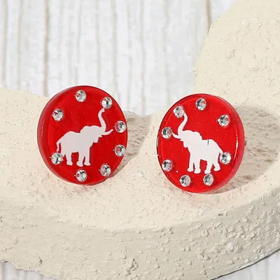 Fashnzfab Sparkle Accent Game Day Elephant Disc Stud Earrings - Red