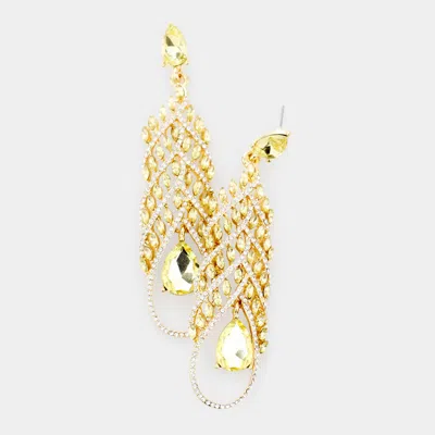 Fashnzfab Sparkle Crystal Teardrop Evening Earrings - Yellow In Gold