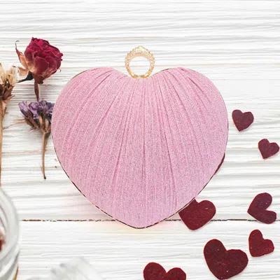 Fashnzfab Sparkle Fabric Heart Fold Clutch / Evening Bag / Crossbody Bag In Pink