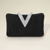 Fashnzfab Sparkle Fabric Stone Paved V Fold Clutch / Evening Bag / Crossbody Bag In Black