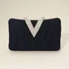 Fashnzfab Sparkle Fabric Stone Paved V Fold Clutch / Evening Bag / Crossbody Bag In Blue