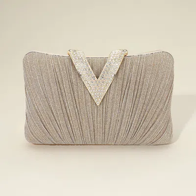 Fashnzfab Sparkle Fabric Stone Paved V Fold Clutch / Evening Bag / Crossbody Bag In Gold