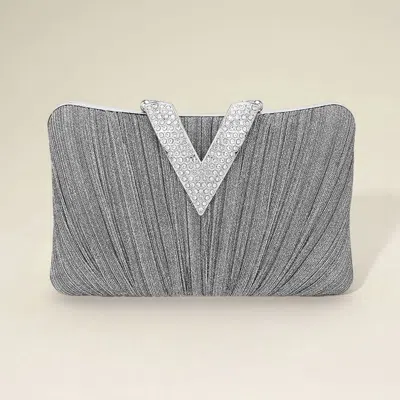 Fashnzfab Sparkle Fabric Stone Paved V Fold Clutch / Evening Bag / Crossbody Bag In Gray