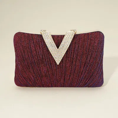 Fashnzfab Sparkle Fabric Stone Paved V Fold Clutch / Evening Bag / Crossbody Bag In Purple