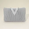 Fashnzfab Sparkle Fabric Stone Paved V Fold Clutch / Evening Bag / Crossbody Bag In Silver