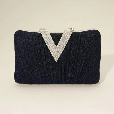 Fashnzfab Sparkle Fabric Stone Paved V Fold Evening Clutch Crossbody Bag In Blue