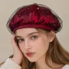 Fashnzfab Sparkle Mesh Beret Hat In Red