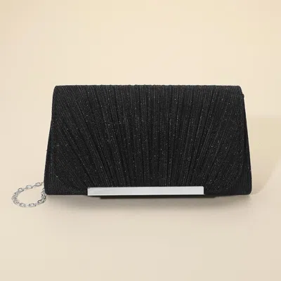 Fashnzfab Sparkle Pleated Fabric Elegant Evening Clutch Crossbody Bag In Black