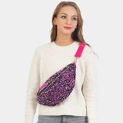 Fashnzfab Sparkle Sequin Solid Sling Bag / Fanny Pack / Belt Bag In Pink