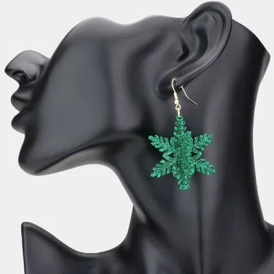 Fashnzfab Sparkle Snowflake Dangle Earrings In Green