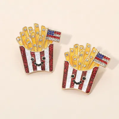 Fashnzfab Sparkling American Usa Flag French Fries Earrings In Gold