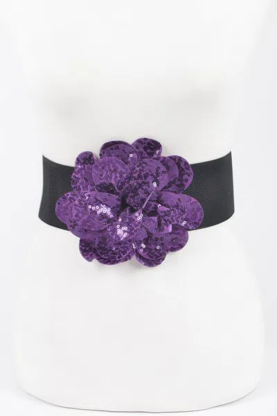 Fashnzfab Sparkling Floral Sequin Waist Belt In Orange