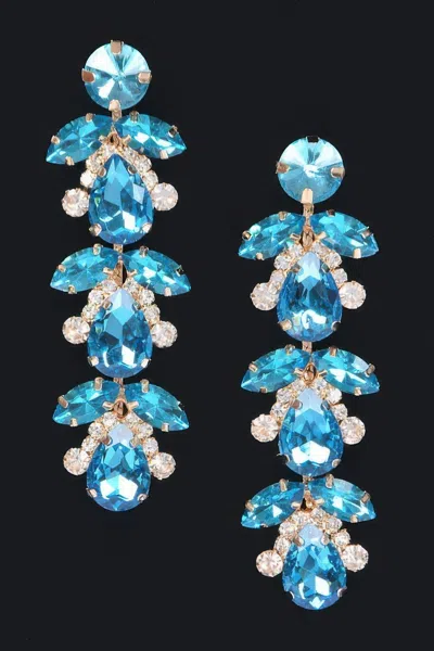 Fashnzfab Sparkling Long Drop Earrings In Blue