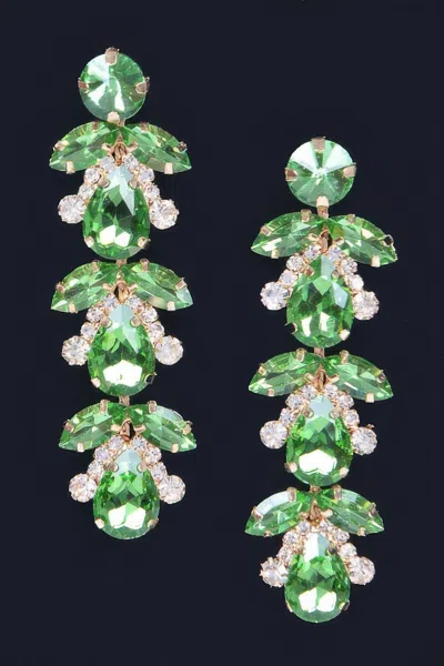 Fashnzfab Sparkling Long Drop Earrings In Green
