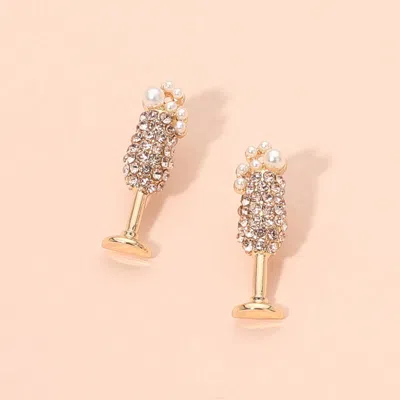 Fashnzfab Sparkling Pearl Champagne Glass Stud Earrings In Multi
