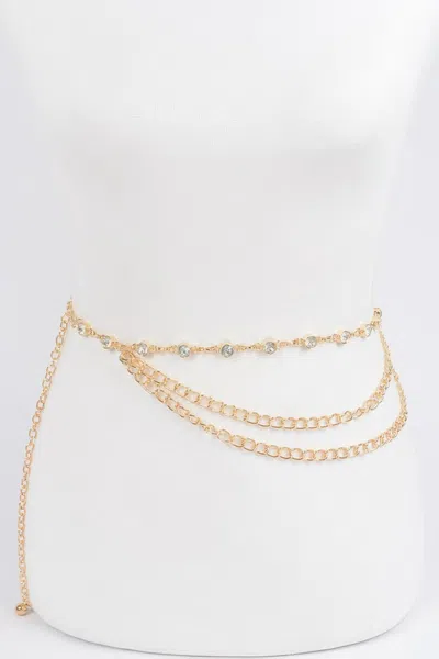 Fashnzfab Sparkling Rhinestone Chain Waist Belt In Gold