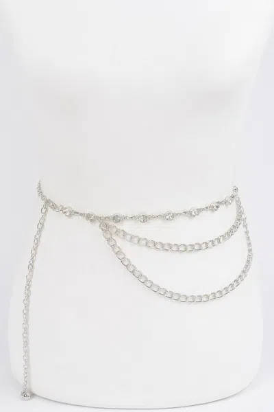 Fashnzfab Sparkling Rhinestone Chain Waist Belt In Silver