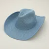 Fashnzfab Sparkling Rhinestone Embellished Denim Western Cowboy Fedora Hat In Multi