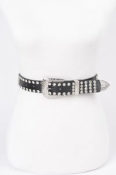 Fashnzfab Sparkling Rhinestone Metal Belt In Black