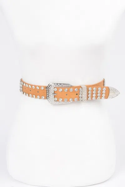 Fashnzfab Sparkling Rhinestone Metal Belt In Brown
