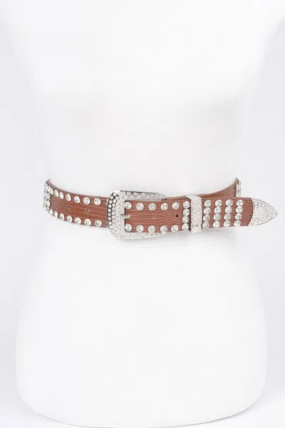 Fashnzfab Sparkling Rhinestone Metal Belt In Metallic