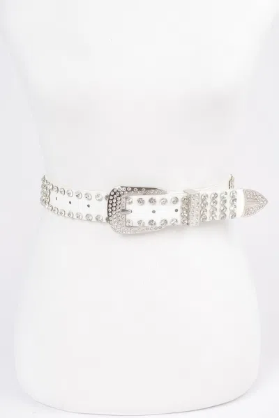 Fashnzfab Sparkling Rhinestone Metal Belt In White