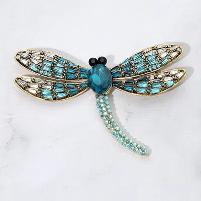Fashnzfab Sparkling Stone Embellished Dragonfly Pin Brooch In Multi