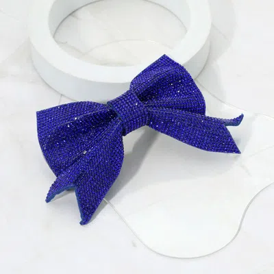 Fashnzfab Sparkly Bling Stone Bow Hair Barrette In Blue