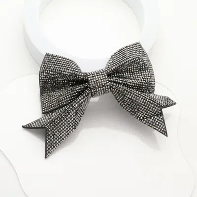 Fashnzfab Sparkly Bling Stone Bow Hair Barrette In Gray
