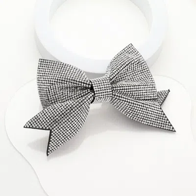 Fashnzfab Sparkly Bling Stone Bow Hair Barrette In Silver