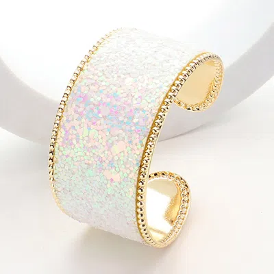 Fashnzfab Sparkly Glittered Cuff Bracelet White