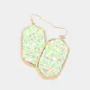 Fashnzfab Sparkly Hexagon Frame Dangle Earrings - Green, Multi In Green