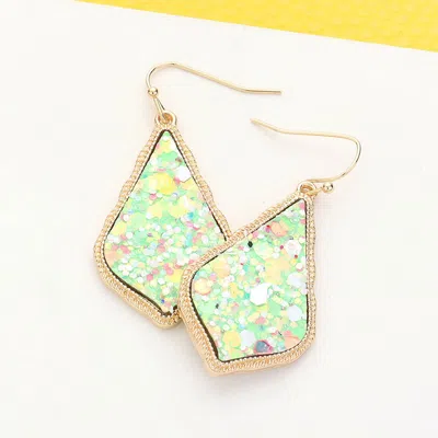 Fashnzfab Sparkly Moroccan Drop Frame Dangle Earrings In Green