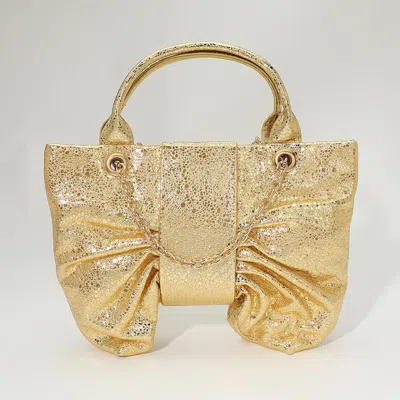Fashnzfab Sparkly Ruched Bow Accent Shoulder Crossbody Handbag In Gold
