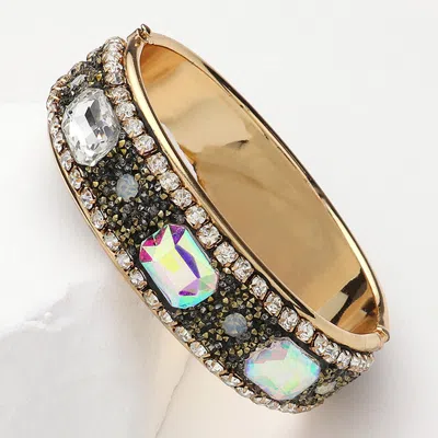 Fashnzfab Sparkly Stone Embellished Hinged Bangle Bracelet Ab, Gold In Multi