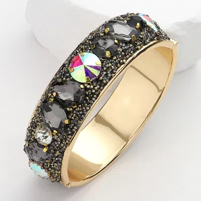 Fashnzfab Sparkly Stone Embellished Hinged Bangle Bracelet Black Diamond, Gold In Multi