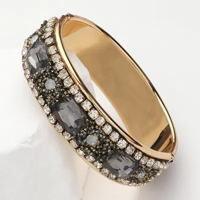 Fashnzfab Sparkly Stone Embellished Hinged Bangle Bracelet In Gold