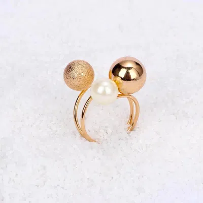 Fashnzfab Spherical Pearl Ring (adjustable) In Multi
