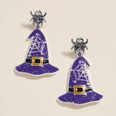 Fashnzfab Spider Witch Hat Charm Drop Dangle Earrings In Blue