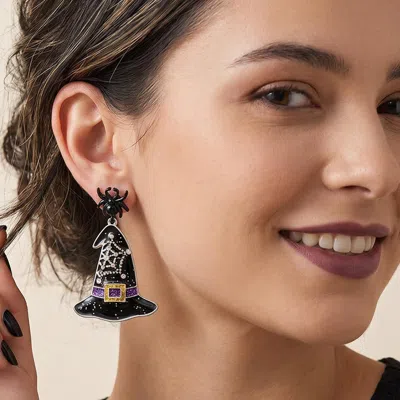 Fashnzfab Spider Witch Hat Charm Drop Dangle Earrings In Silver